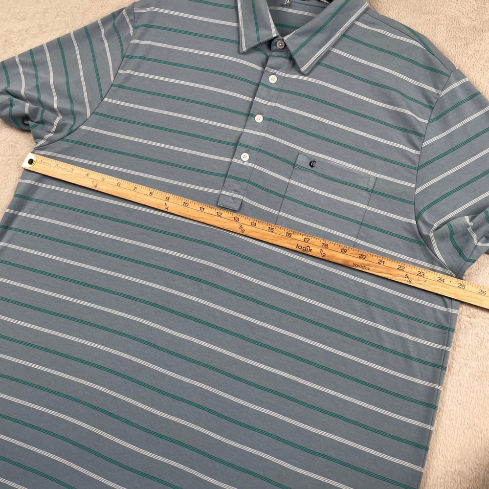 Criquet Polo Shirt Mens XXL Blue Green Striped Performance Pocket Preppy Golf - Picture 6 of 9